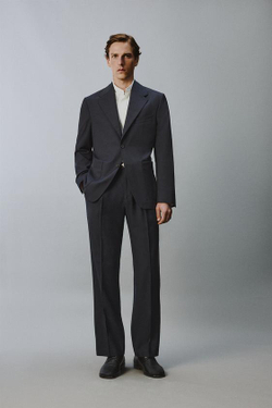 ZARA БРЮКИ RELAXED FIT ИЗ 100% ШЕРСТИ С ЗАЩИПАМИ, МОРСКОЙ СИНИЙ