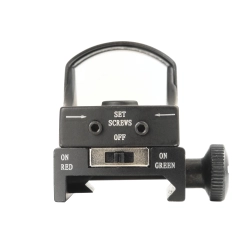 Прицел коллиматорный Veber Храбрый Заяц 1х24 RG вид сбоку с настройками для красного и зеленого