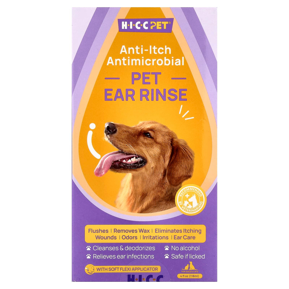 HICC Pet, ополаскиватель для ушей, для собак и кошек, 118 мл (4 жидк. унции)