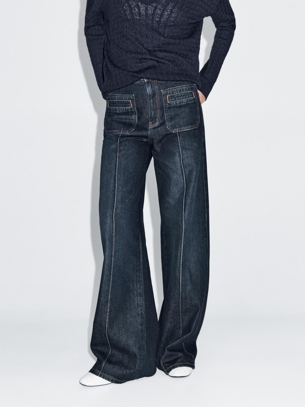 Massimo Dutti Джинсы со средней посадкой и широкими штанинами, средне-синий