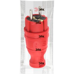 Вилка ЭРА V8-RED-IP44 каучуковая с заземлением прямая 16A IP44 красная | Штепсельные вилки и розетки
