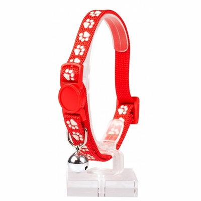Duvo+ ошейник для кошек нейлоновый "белые лапки", красный, 20-30см/10мм