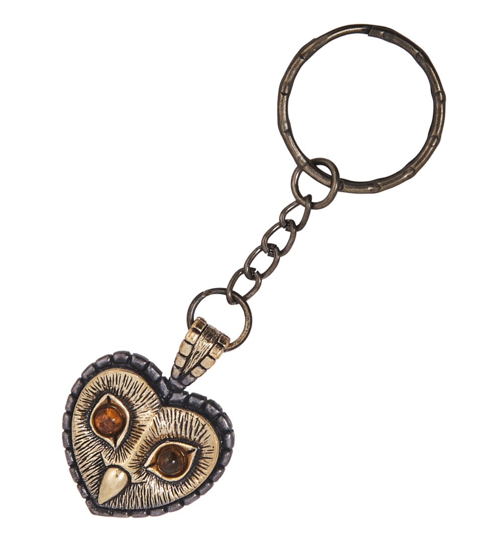 AM-4102 Брелок «Сова Сердечко» (латунь, янтарь)