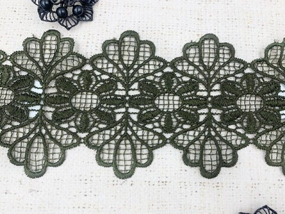 Кружево плетеное, ш. 10 см, тёмный хаки