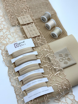 Вышивка на сетке бежевая с золотистой ниткой эластичная ширина 18 см