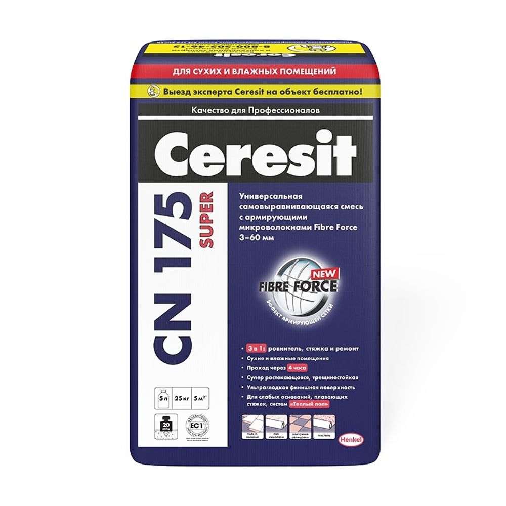 Универсальная самовыравнивающаяся смесь Ceresit CN 175 3-60мм, 25 кг