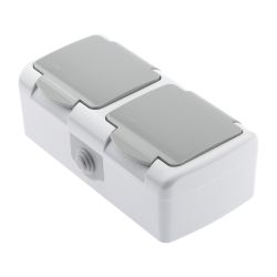 Розетка Intro Atlantic 5-204-03 двойная с заземлением 2х2P+E Schuko шторки 16А-250В IP54 ОУ серый