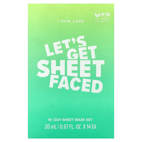 I Dew Care, Let's Get Sheet Faced, набор тканевых масок на 14 дней, 14 шт. по 20 мл (0,67 жидк. унции)