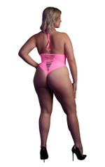 Розовое неоновое боди +size с имитацией шнуровки (Размер: XL-4XL) (Цвет: розовый)