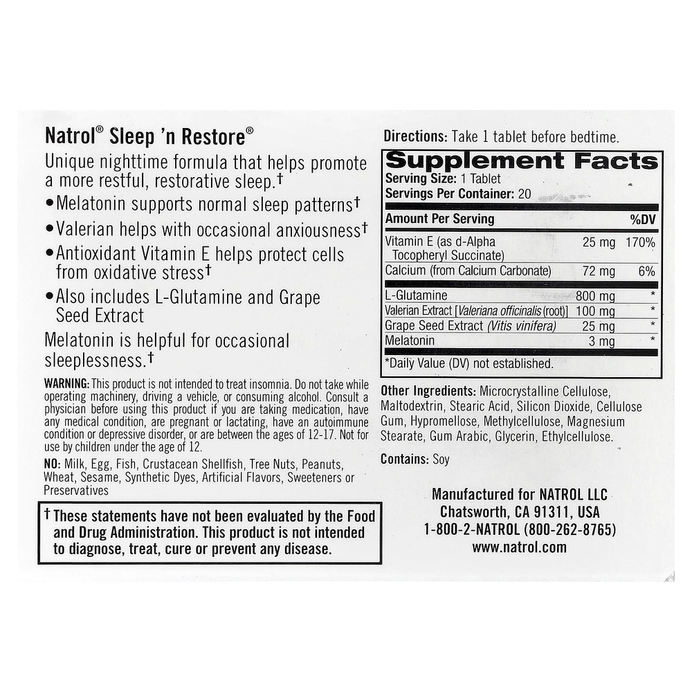 Natrol, Sleep 'n Restore®, 20 таблеток