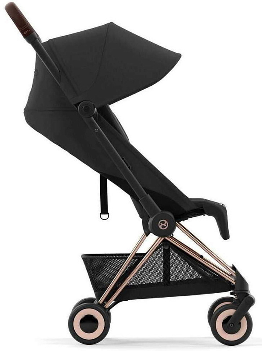 Коляска Cybex Coya Rosegold Frame Cloud G i-Size Fog Grey 2 в 1 Sepia Black с дождевиком и бампером