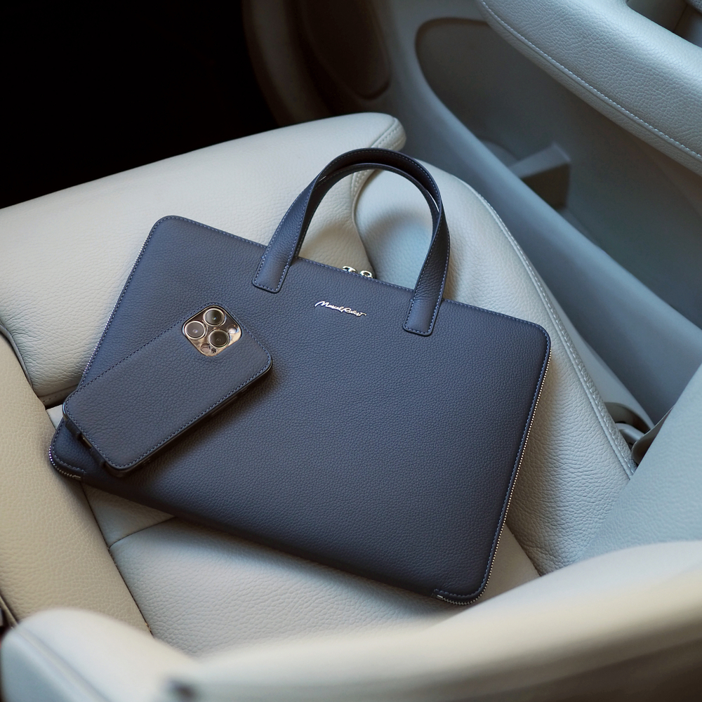 Сумка для MacBook Pro 13"-14" Bocage без карманов из кожи теленка синего цвета