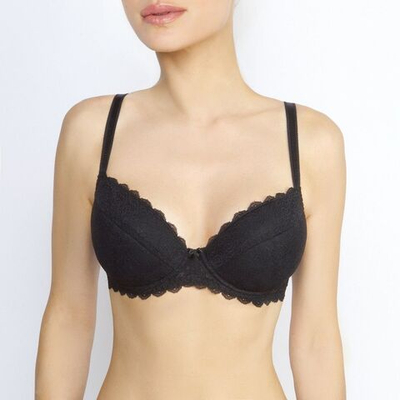 Кружевной пуш-ап бюстгальтер на каркасах с трехразрезной чашкой (Размер: 85E) (Цвет: черный)