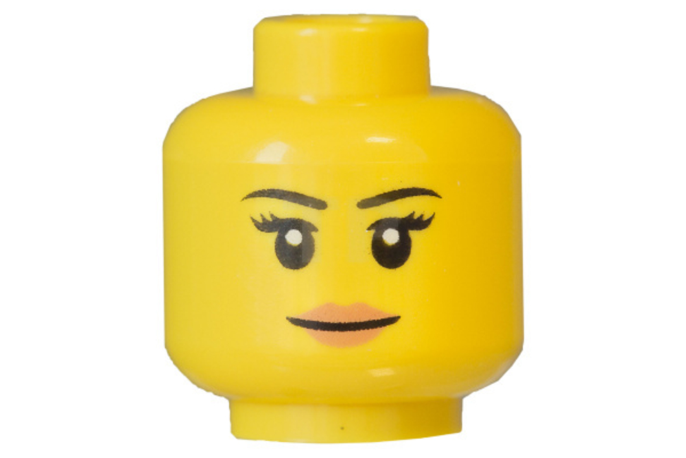 Lego 50шт Минифигурка голова женщины с черными тонкими бровями ресницами белыми зрачками и персиковы
