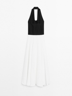 Massimo Dutti Длинное платье с контрастной отделкой, черный