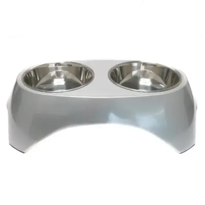 Superdesign миска на меламиновой подставке двойная металлик, 2х350 мл, белая