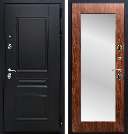 Входная металлическая дверь с зеркалом RеX (РЕКС) Премиум-Н 243 Венге 3К / зеркало Пастораль Берёза морёная