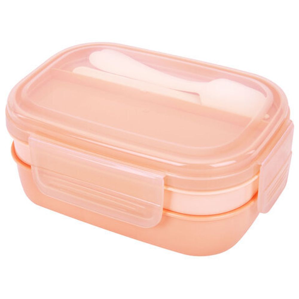 Ланч-бокс контейнер, 3 секции, 8 отделений, 1,9 л, ложка, вилка, нож, 10х21х14 см, персиковый, JOYLUX (ДЖОЙЛЮКС), 609351