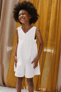 ZARA КОМБИНЕЗОН С АЖУРНОЙ ВЫШИВКОЙ, ЖЕЛТОВАТО-БЕЛЫЙ