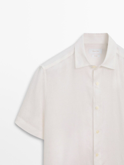 Massimo Dutti Рубашка из 100% льна с короткими рукавами,  белый