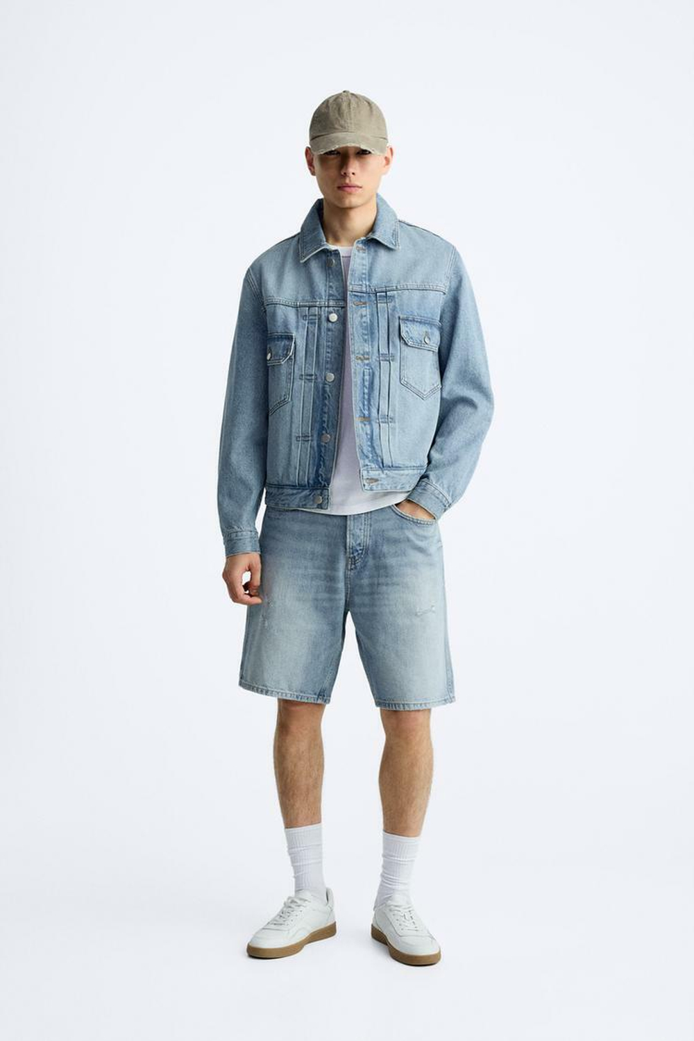 ZARA ШОРТЫ STRAIGHT FIT DENIM, ВЫЦВЕТШИЙ СИНИЙ