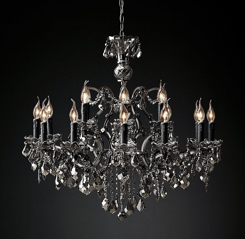Подвесной дизайнерский светильник  19th C. Rococo Iron &amp; Smoke Crystal Round Chandelier 32&quot; by Restoration Hardware
