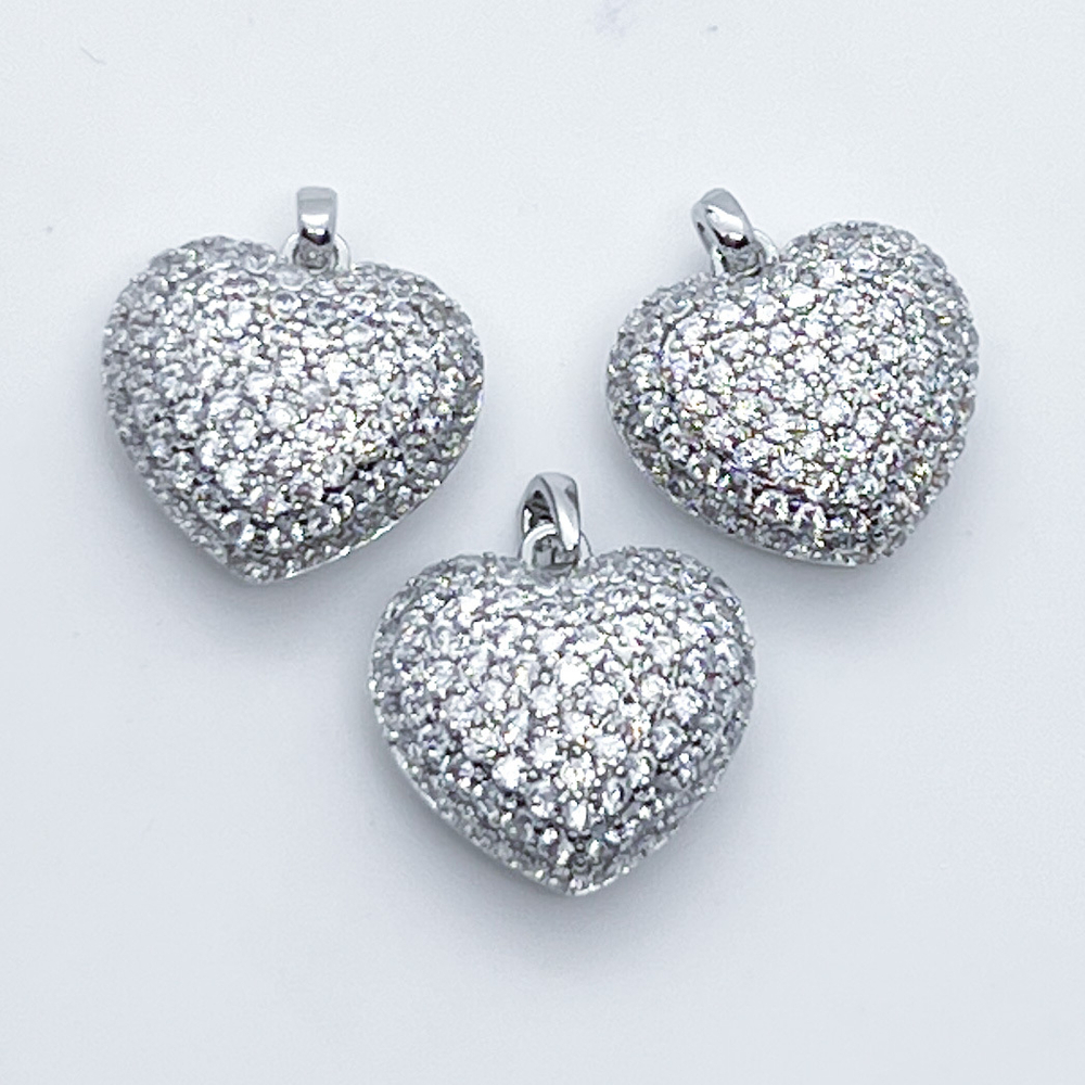 Подвеска Сердце, цвет серебро (родий), фианиты, размер 13*14 мм, цена за 1 шт