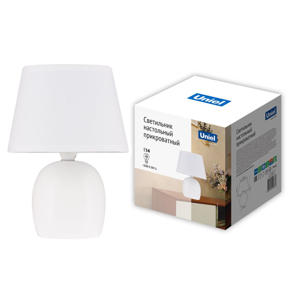 UML-B304 E14 WHITE Светильник настольный декоративный под лампу Е14. 40W. Механический выключатель. Белый. ТМ Uniel