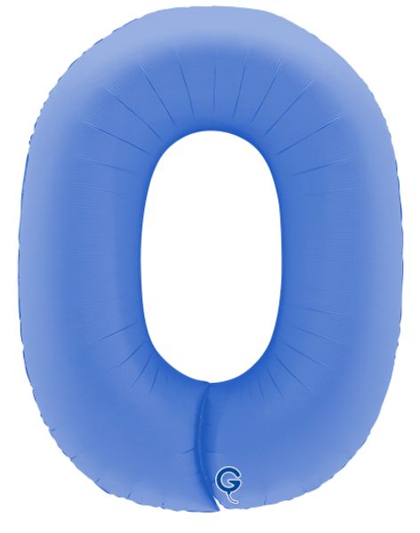 Шар (40''/102 см) Цифра, 0, Голубой Лотос, Матовый, 1 шт.
