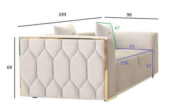 102AN-DIV-9172-BEG Диван Bern двухместный, велюр бежевый 194*96*69см