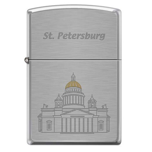 Зажигалка серебристая Zippo Исакиевский собор с покрытием Brushed Chrome