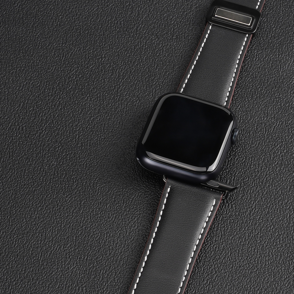 Ремешок из натуральной кожи черного цвета для смарт часов Apple Watch 38, 40, 41, 42мм, серия YA Series от Dux Ducis
