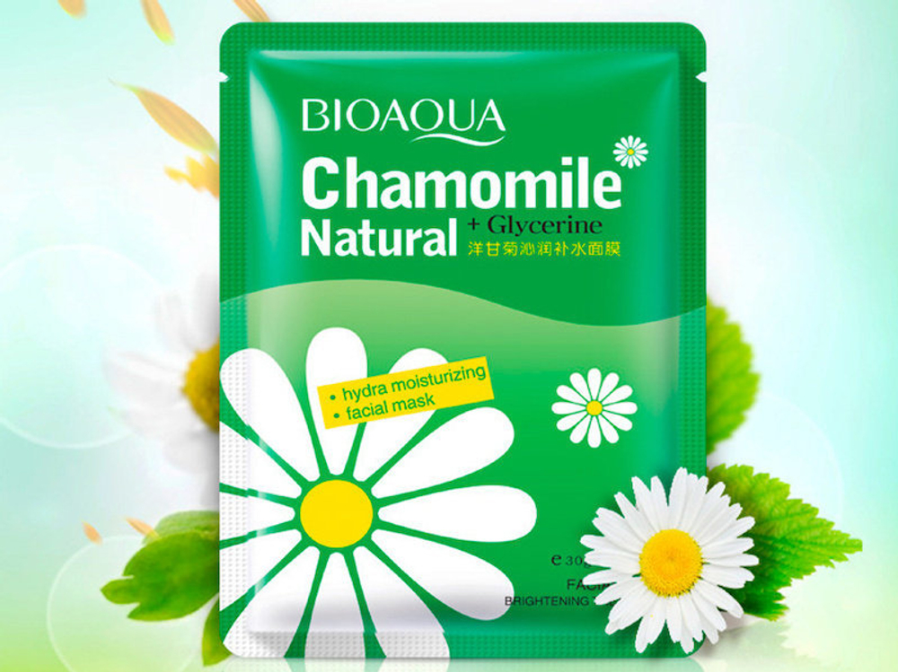 Маска для лица BioAqua Chamomile natural + Glycerine с ромашкой и глицерином, увлажняющая, 30 г