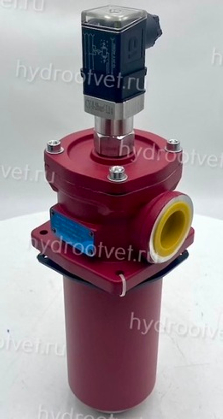 WKRFBN/HC110DC10D1.X/-L24 - Сливной фильтр гидравлический одинарный модели RF тонкость фильтрации 10 мкм, типоразмер 110, вид присоединения: резьба G3/4, материал корпуса - чугун, рабочее давление до 25 бар, визуально-электрический (лампа с напряжением 24В) индикатор загрязнения