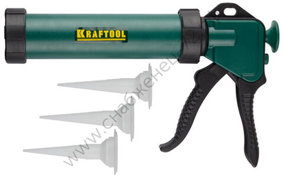KRAFTOOL 310мл, 3 сменных сопла, универсальный закрытый пистолет для герметика, PRO (06677)