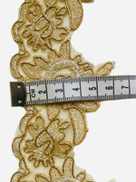 Кружево декоративное с кордом и вышивкой цвет молочный с золотом