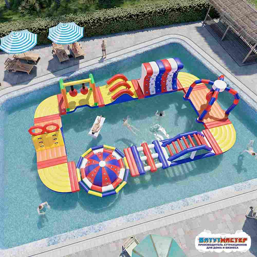 Коммерческий надувной аквапарк для бизнеса «Остров смеха» 14,5×8×2,5 м