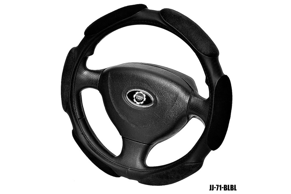 Оплетка на руль круглая Coolpart MAXIMAL (37*38) к/з+замша черный/шов черный JJ-71-BLBL