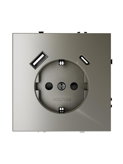 Розетка 1-м СП S70 16А с USB A+С с заземл. защ. шторки механизм шелк Voltum VLS040504