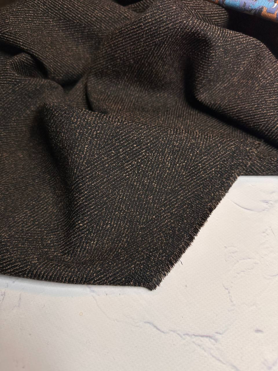 Костюмно-плательный смесовый твид букле (Piacenza, 55%шерсть/11%полиамид/34%вискоза, Темный мускат с золотой пылью/крупная елочка, 152, 336 гр/м2)