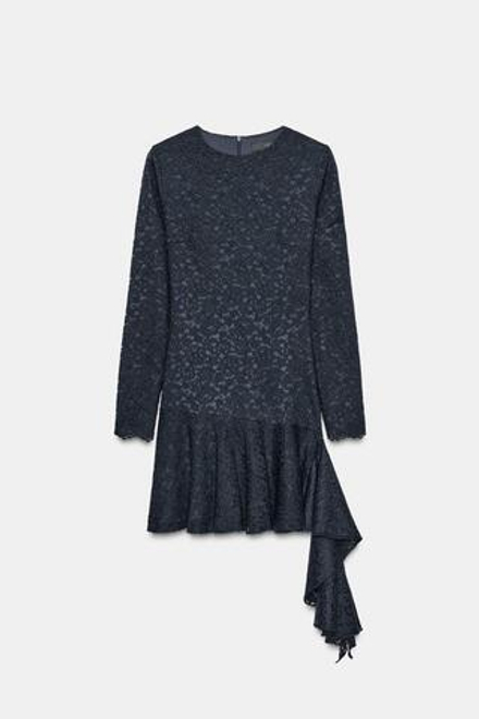 ZARA КРУЖЕВНОЕ ПЛАТЬЕ МИДИ С ВОЛАНАМИ, МОРСКОЙ СИНИЙ
