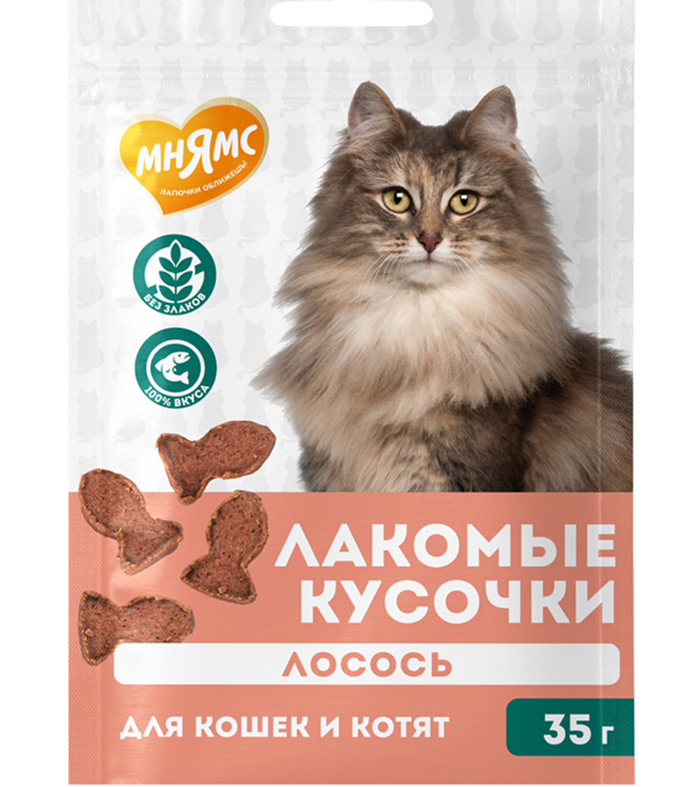 Мнямс лакомство для кошек и котят "кусочки" из лосося 35гр.