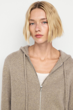 Massimo Dutti Кардиган из 100% кашемира с капюшоном и молнией, бежевый