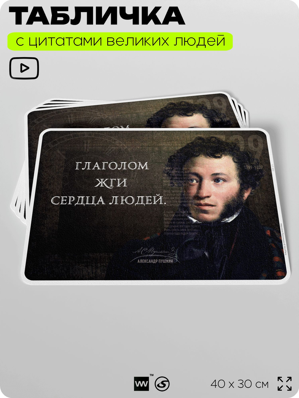 Литературный постер с цитатой А. С. Пушкина для школы, на стену, на пластике, для интерьера, 40х30 см, Silver Plane x Айдентика Технолоджи