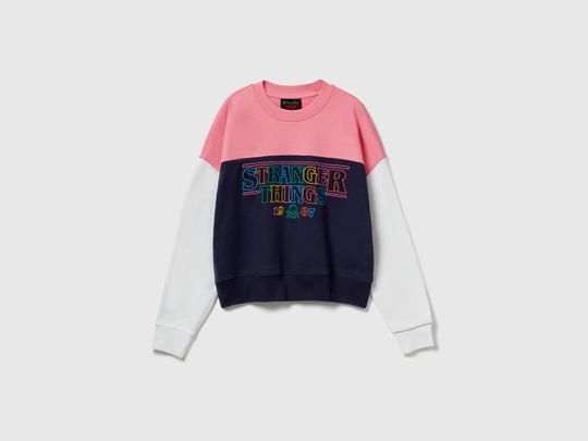 Benetton Толстовка из 100% хлопка с принтом «Stranger Things», темно-синий