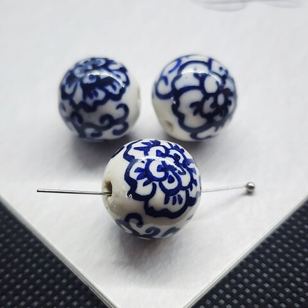 Бусины Гжель, керамические, синие голубые, р-р 16мм, штучно