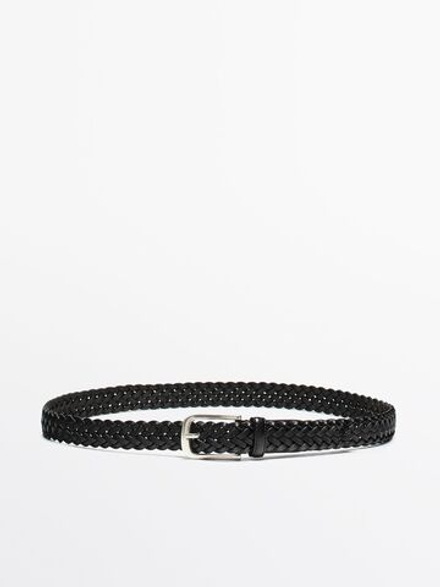 Massimo Dutti Плетеный ремень из кожи, черный