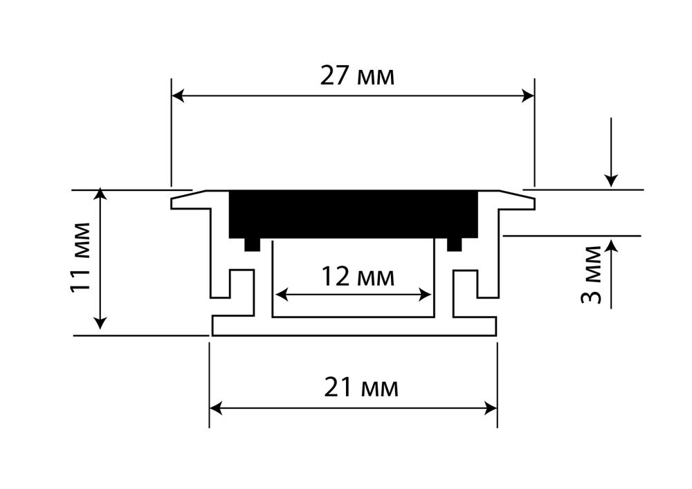 Врезной алюминиевый профиль в пол,   27х11х2000. Цвет:  Cеребро, Серия:DN8ALE