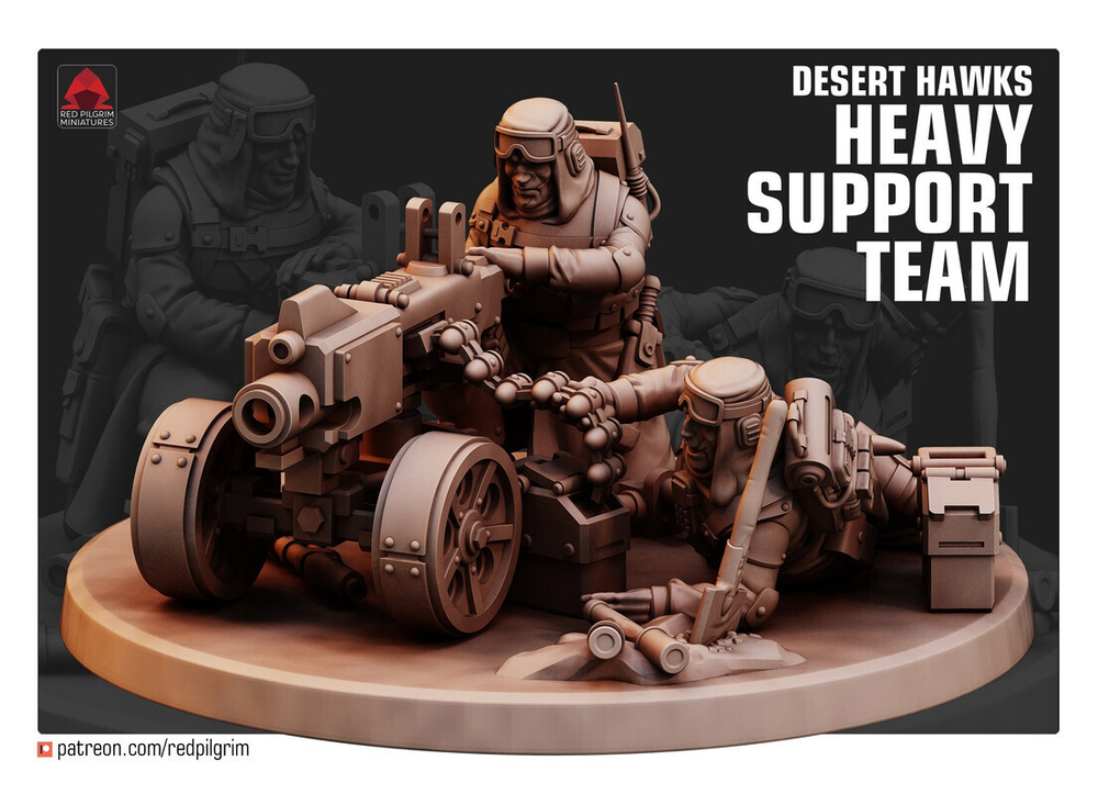 Astra Militarum Tallarn Desert Raiders Талланский расчёт тяжелого болтера миниатюра для AOS,Waha, Настольная игра, НРИ, Варгейм, РПГ
