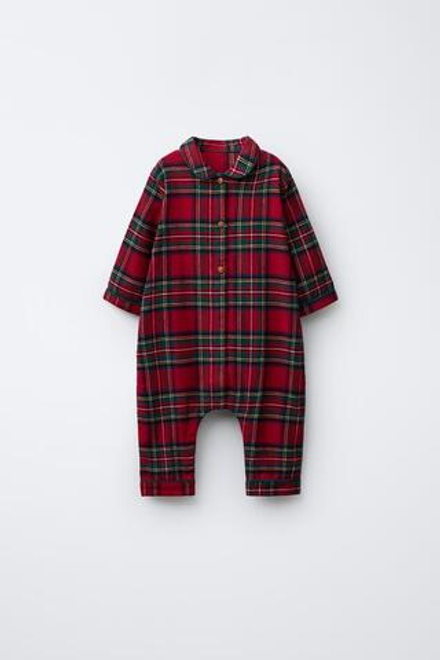 ZARA КОМБИНЕЗОН ИЗ ФЛАНЕЛИ В КЛЕТКУ, КРАСНЫЙ